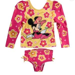 Disney‎ Minnie Mouse 2 Piece Long Sleeve Rash Guard & Brief Bottom Swim Set  18M